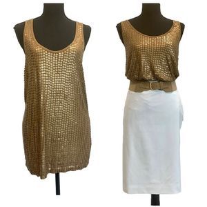 MICHAEL Michael Kors brown bronze sequin tank top camisole blouse Sz M sparkly